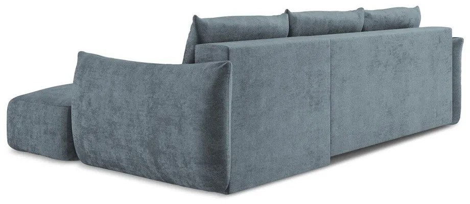 Divano angolare blu allungabile (con penisola a destra/con chaise lounge) con rivestimento in ciniglia Leila – Makamii