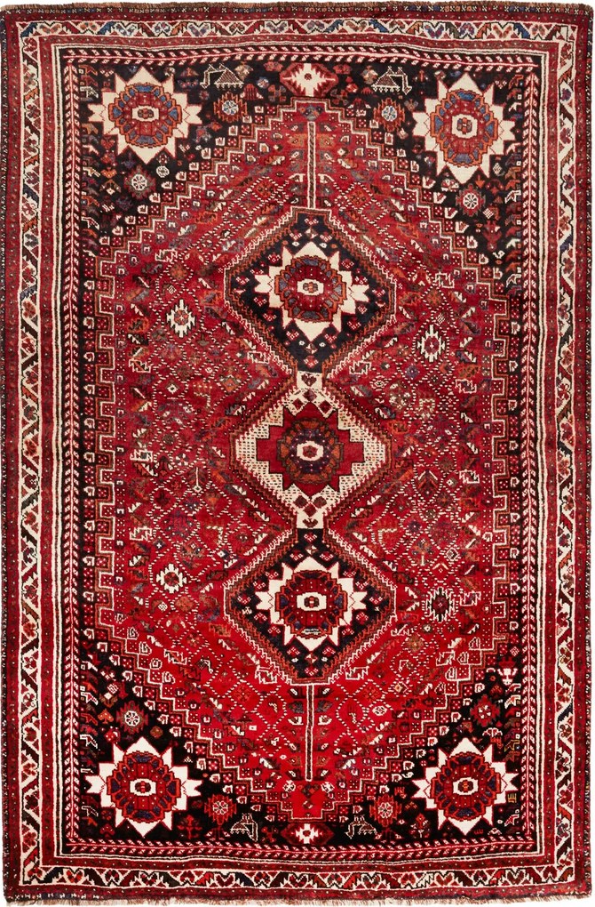 Shiraz Tappeto 180x270 Rosso (Iran) Annodato A Mano