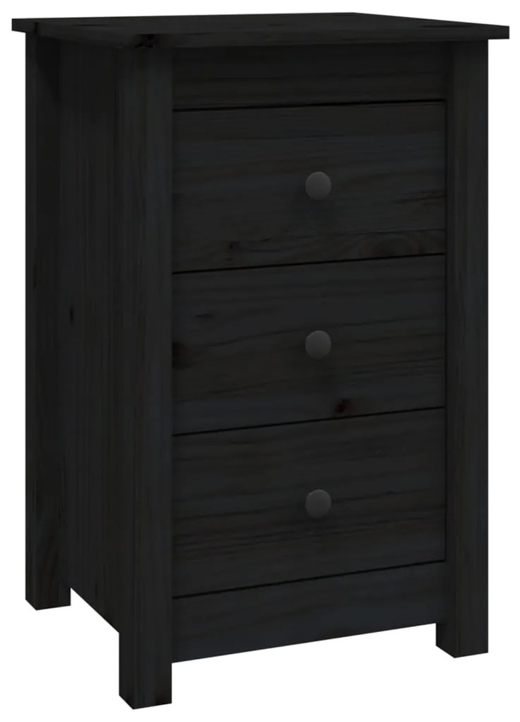 Comodini 2 pz nera 40x35x61,5 cm in legno massello di pino