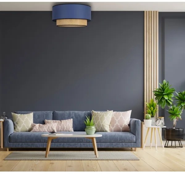 Duolla - Plafoniera BOHO 1xE27/15W/230V diametro 45 cm blu/rattan