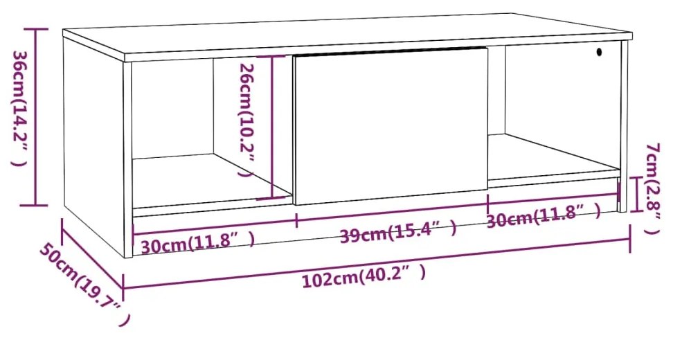 Tavolino Salotto Rovere Marrone 102x50x36 cm Legno Multistrato