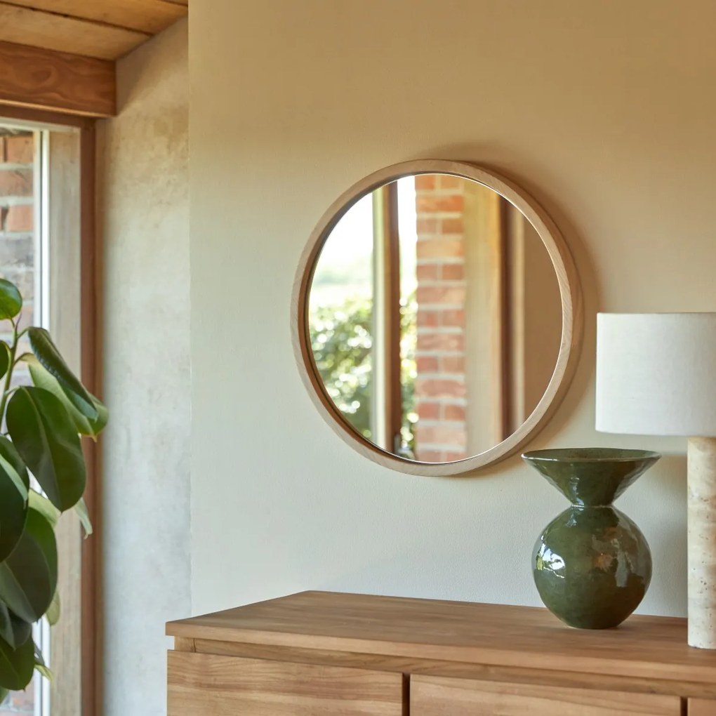 Tikamoon - Specchio rotondo in legno massello di rovere 50x50 Fanie