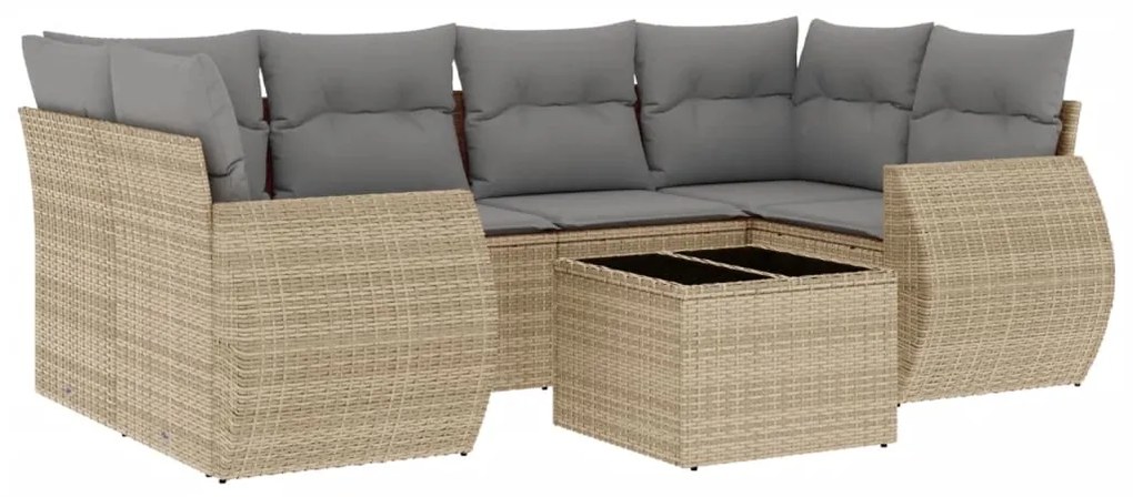 Set Divani da Giardino 7 pz con Cuscini Beige in Polyrattan