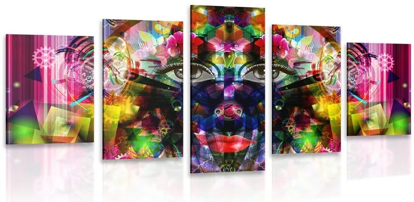 Quadri 5 pezzi – Volto femminile astratto