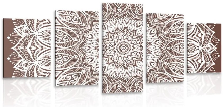 Quadri 5 pezzi – Mandala armonia su sfondo marrone