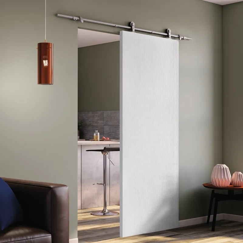 Porta scorrevole Renoir in inox bianco, L 92.5 x H 215 cm, con binario Toledo Reversibile