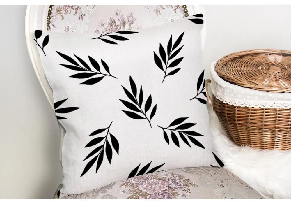 Federa bianca e nera in misto cotone Black White Leaf, 45 x 45 cm - Minimalist Cushion Covers
