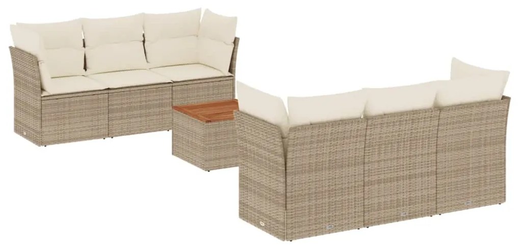 Set divani da giardino 7 pz con cuscini beige in polyrattan