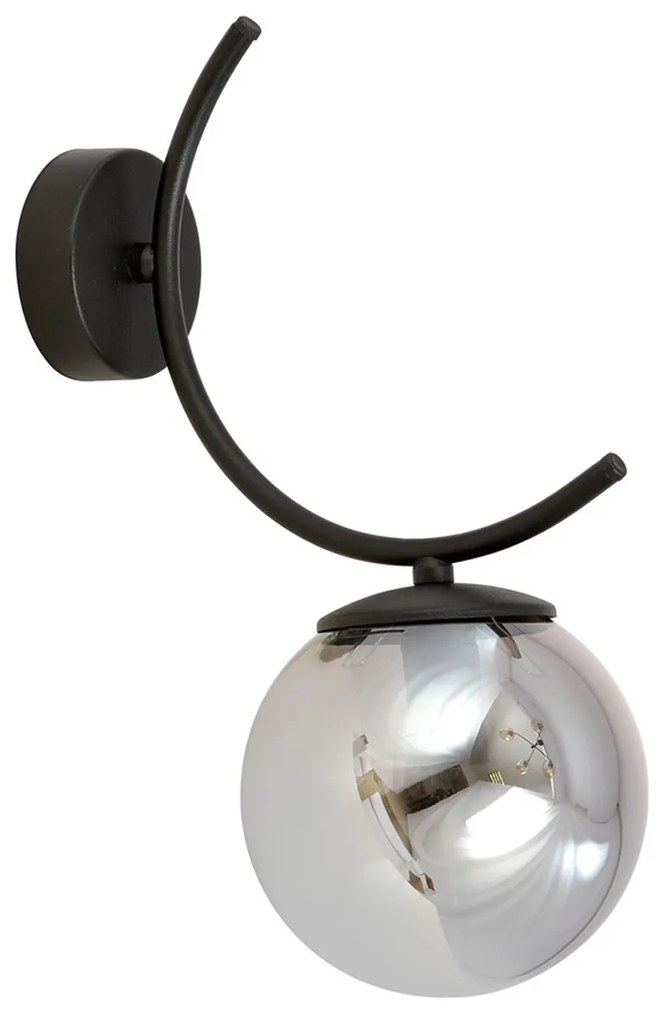 Applique Moderna 1 Luce Coeo In Acciaio Nero E Diffusore In Vetro Fumè
