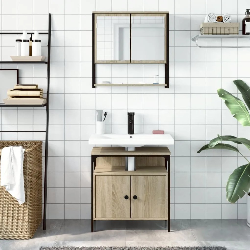 Set mobili da bagno 2 pz rovere sonoma in legno multistrato