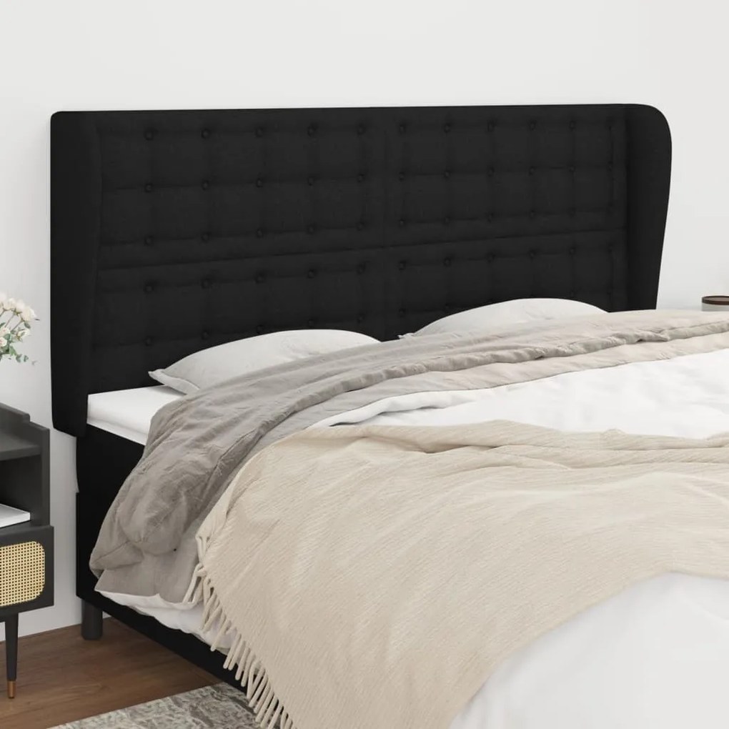 Testiera Ad Orecchio Nera 183x23x118/128 Cm İn Tessuto /