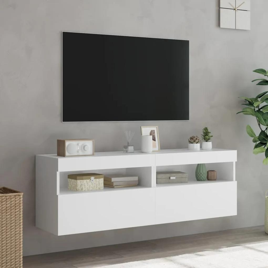 Mobili TV a Parete con Luci LED 2pz Bianchi 60x30x40 cm