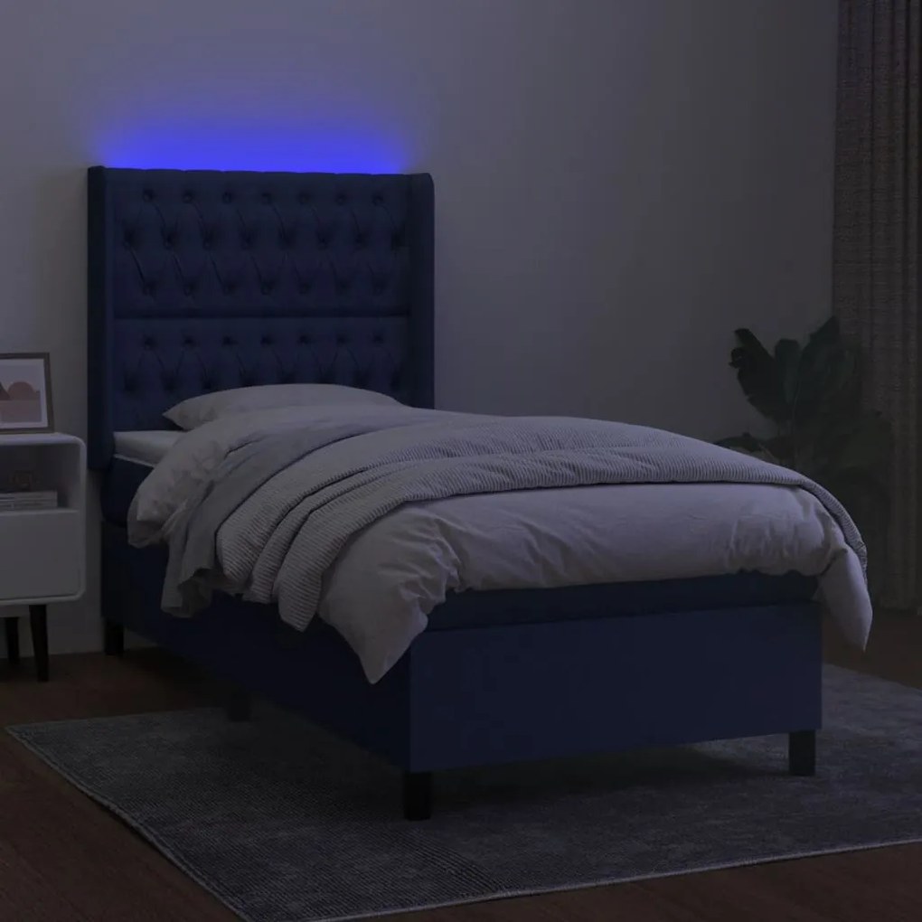 Letto a molle con materasso e led blu 80x200 cm in tessuto