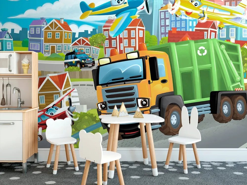 Carta da parati – Camion dei rifiuti in città