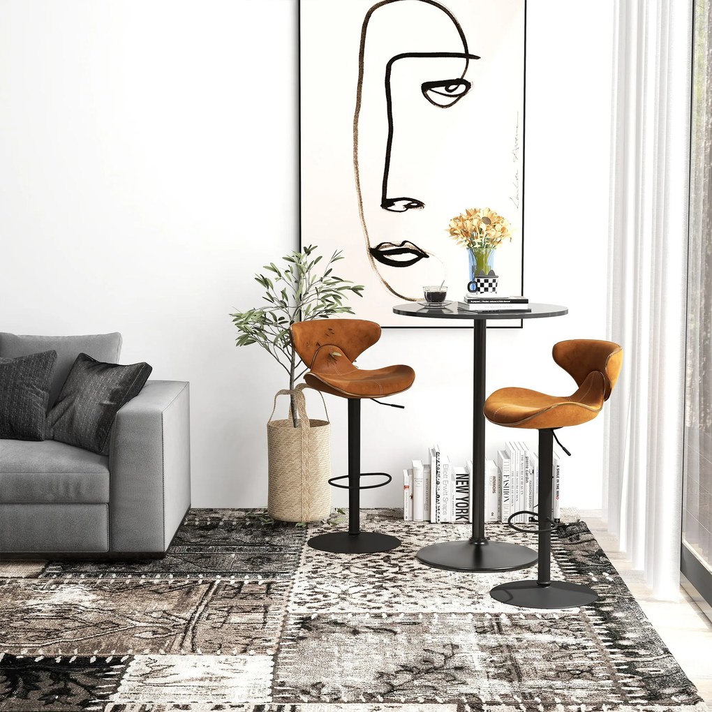 Tavolo Alto da Bar Moderno Rotondo con Base Ø70x102 cm in Acciaio e Piano in MDF Nero...