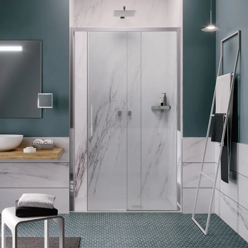Porta doccia L 157-161 cm x H 196.5 cm per nicchia in vetro trasparente SP. 6 mm, profilo cromo, serie Record