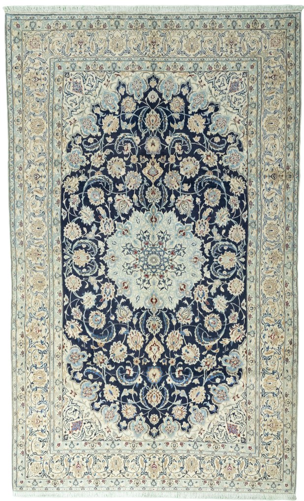Nain Tappeto 330 x 200 Blu (Iran) Annodato A Mano