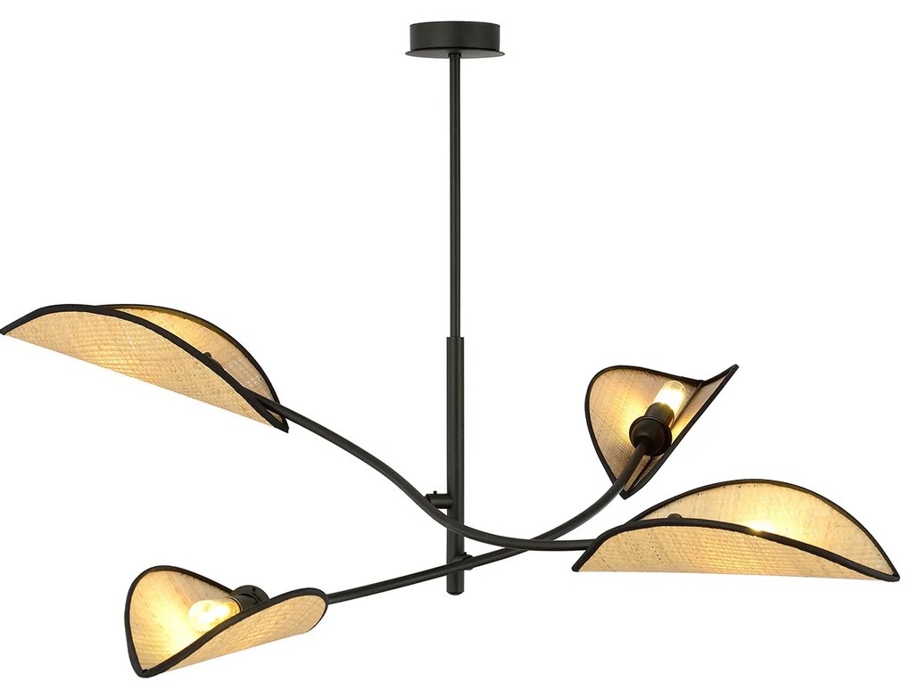 Sospensione Nordica 4 Luci Ares In Acciaio E Rattan Con Bracci Regolabili