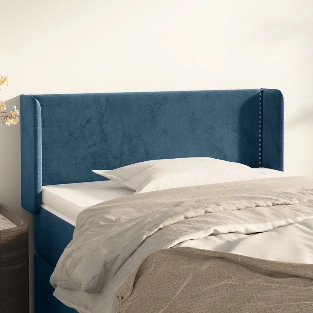 Testiera Ad Orecchio Blu Scuro 103x16x78/88 Cm İn Velluto /