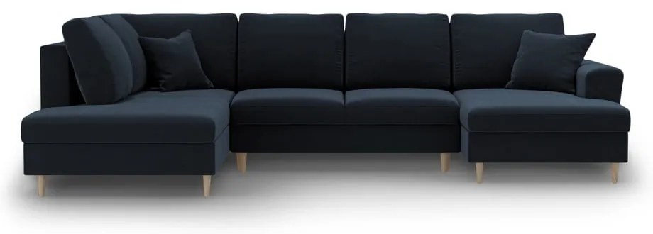 Divano angolare blu scuro allungabile e con contenitore (con penisola a sinistra/a U) con rivestimento in velluto Kyoto – Cosmopolitan Design