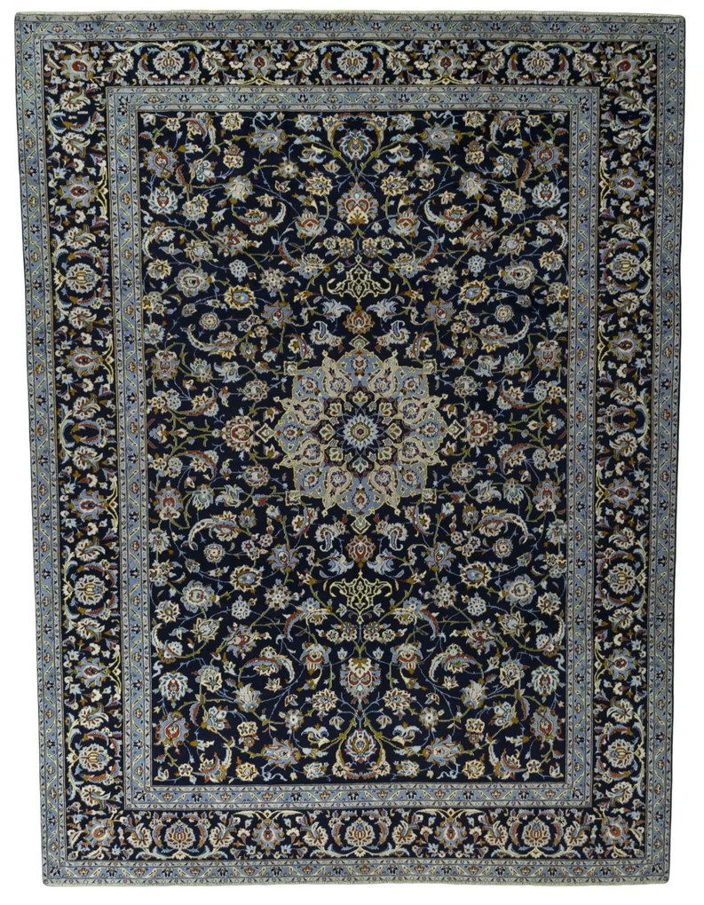 Kashan Tappeto 310 x 410 Blu (Iran) Annodato A Mano