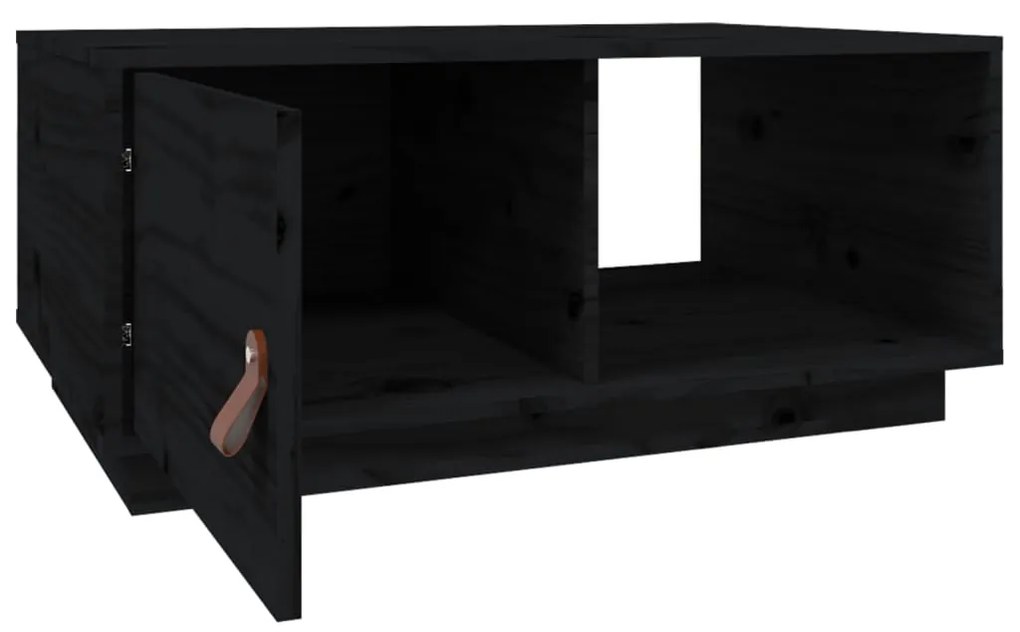 Tavolino da Salotto Nero 80x50x35,5cm in Legno Massello di Pino