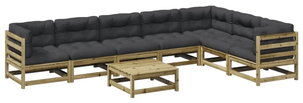Set divani da giardino 8pz con cuscini legno impregnato di pino