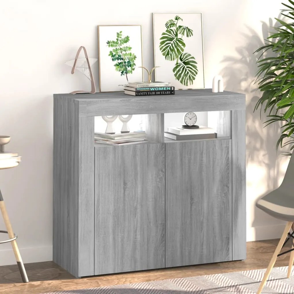 Credenza con luci led grigio sonoma 80x35x75 cm