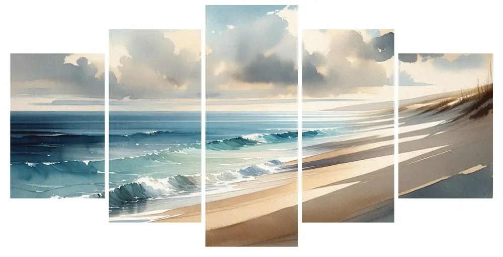 Quadri 5 pezzi – Onde delicate sulla riva