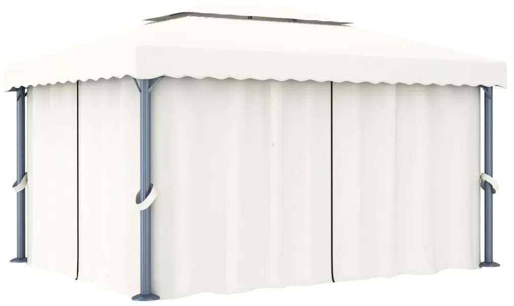 Gazebo Con Tende 4x3 Cm Bianco Crema Alluminio /