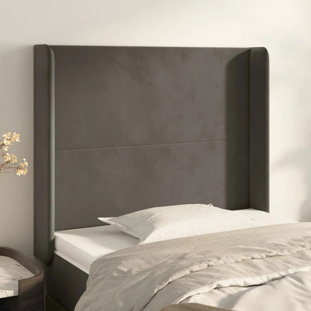 Testiera Ad Orecchio Grigio Scuro 83x16x118/128 Cm İn Velluto /