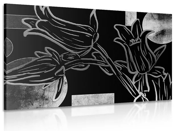 Quadro su tela – Fiori etnici in bianco e nero