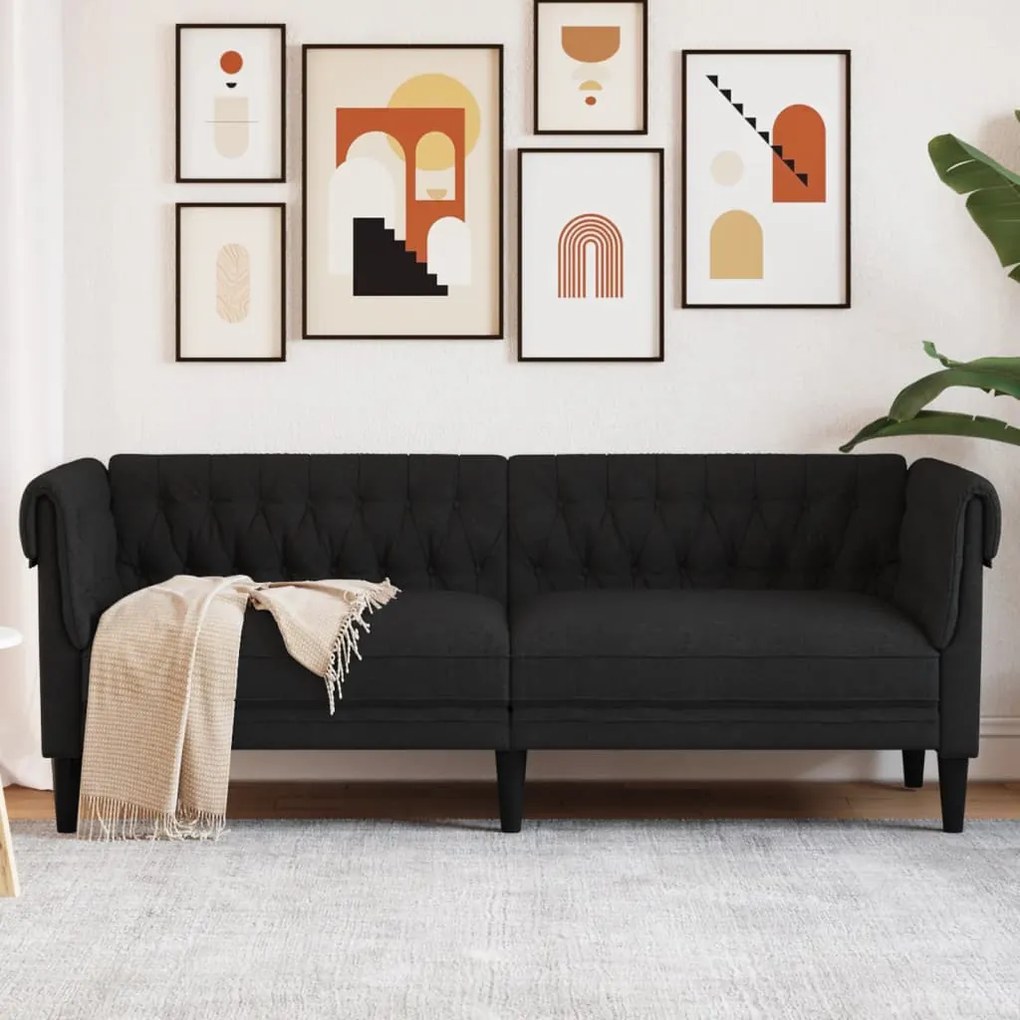Divano Chesterfield A 3 Posti Nero İn Tessuto /