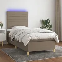 Letto a Molle con Materasso e LED Tortora 100x200cm in Tessuto 3135497