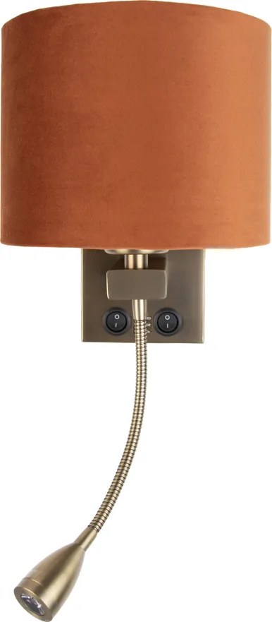 Lampada da parete bronzo con braccio flessibile e paralume arancione con interno dorato 18cm - Brescia Combi