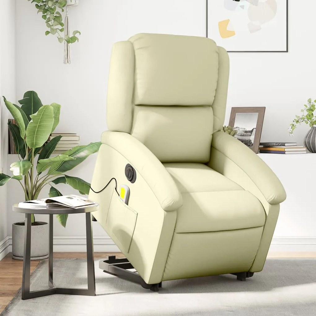 Poltrona Alzapersona Massaggi Reclinabile Elettrica Crema Pelle /