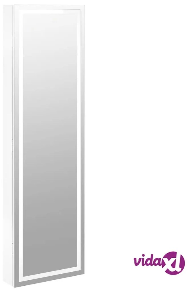 vidaXL Armadio Portagioie a Specchio con Luci LED a Parete Bianco
