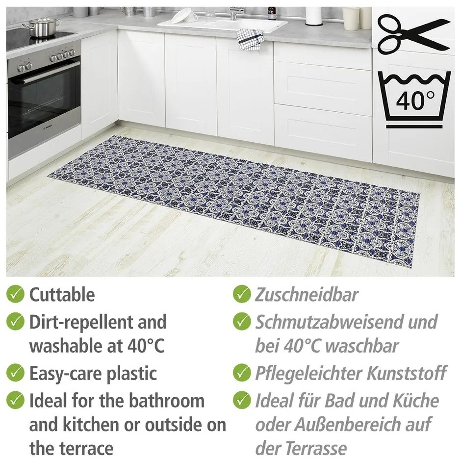 Tappeto da bagno in plastica bianca e blu 65x200 cm Murcia - Wenko