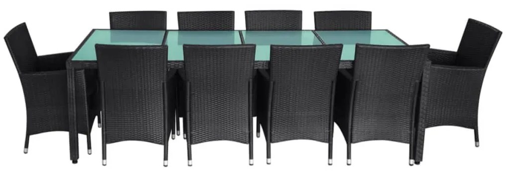 Set da pranzo da giardino 11 pz con cuscini in polyrattan nero