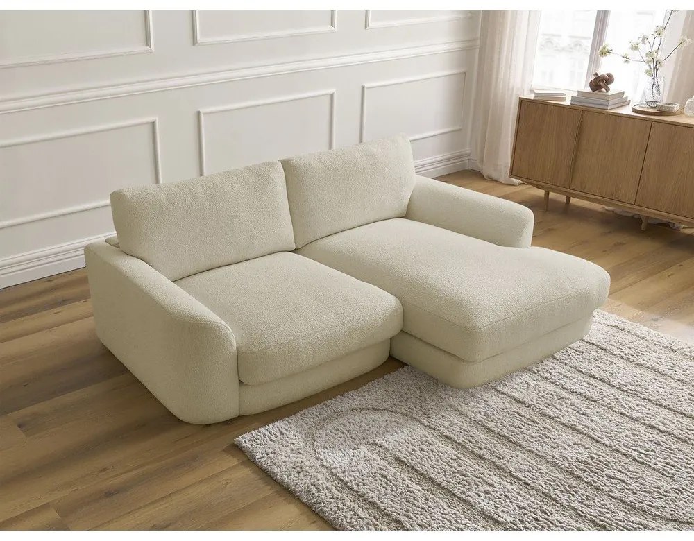 Divano angolare beige (con penisola a destra/con chaise lounge) con rivestimento in bouclé Leonore – Bobochic Paris