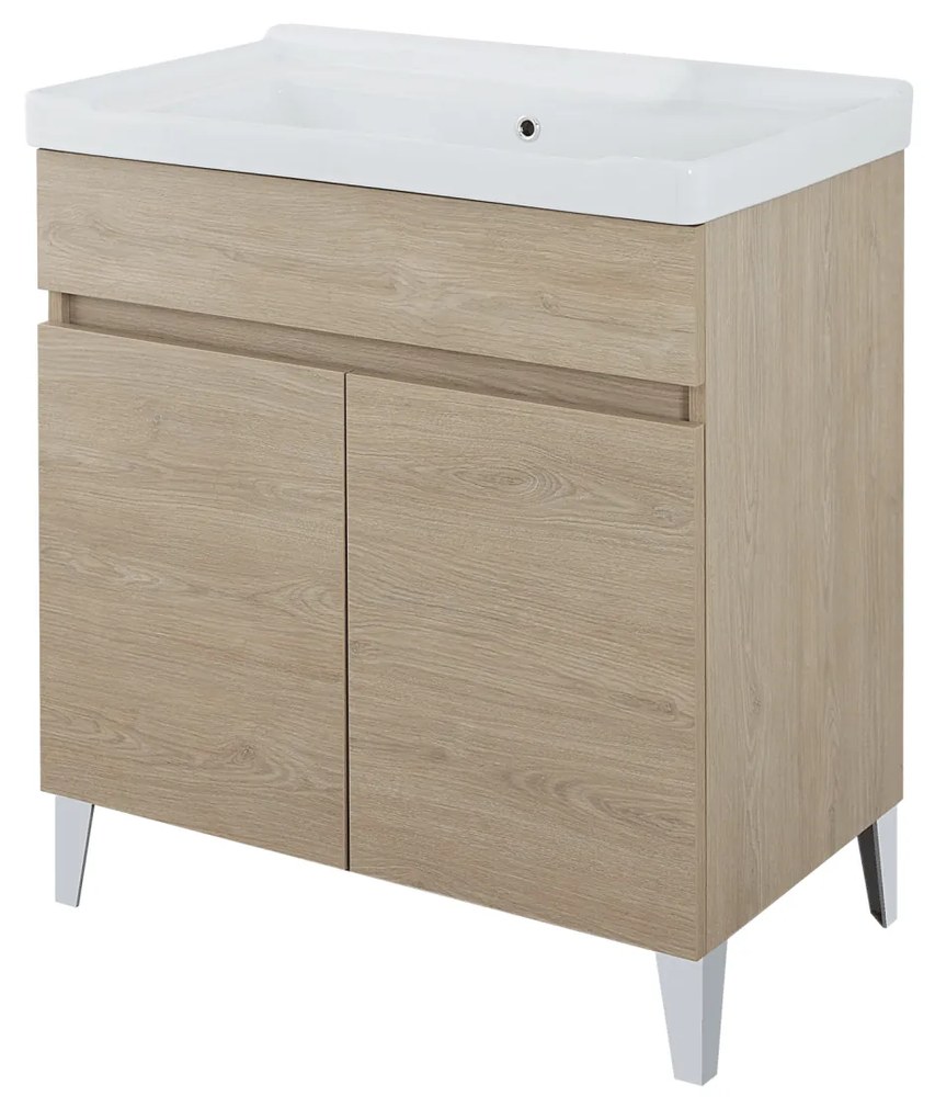 Lavatoio a Terra 80x46,8 Due Ante Con Vasca Feridras "Alba" Rovere Dolomite