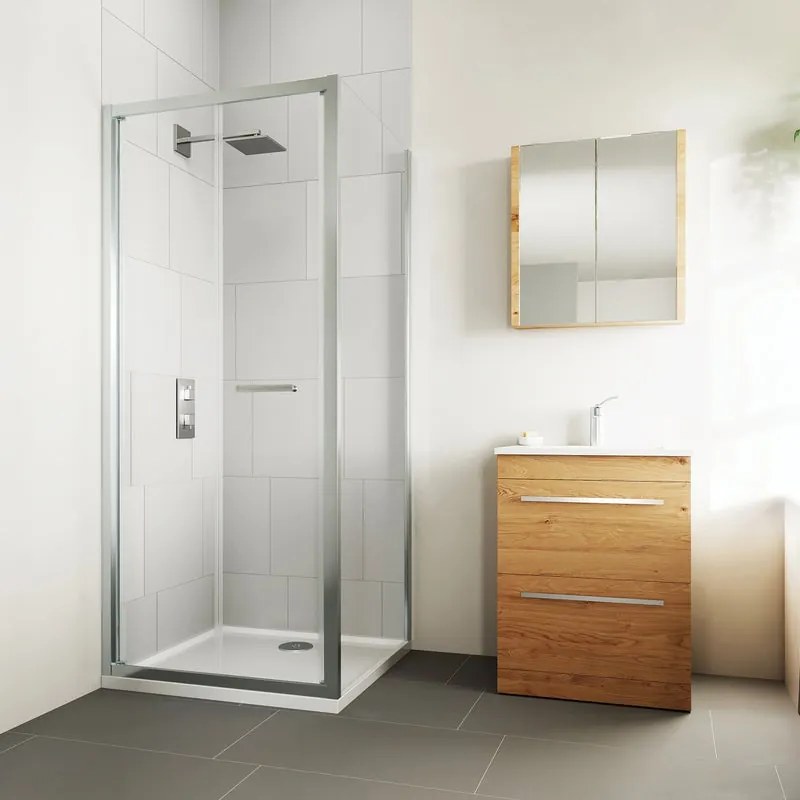 Lato fisso per box doccia Verve L 70 x H 190cm, Sp. 6 mm vetro vetro senza finitura / trasparente profilo in alluminio argento anodizzato