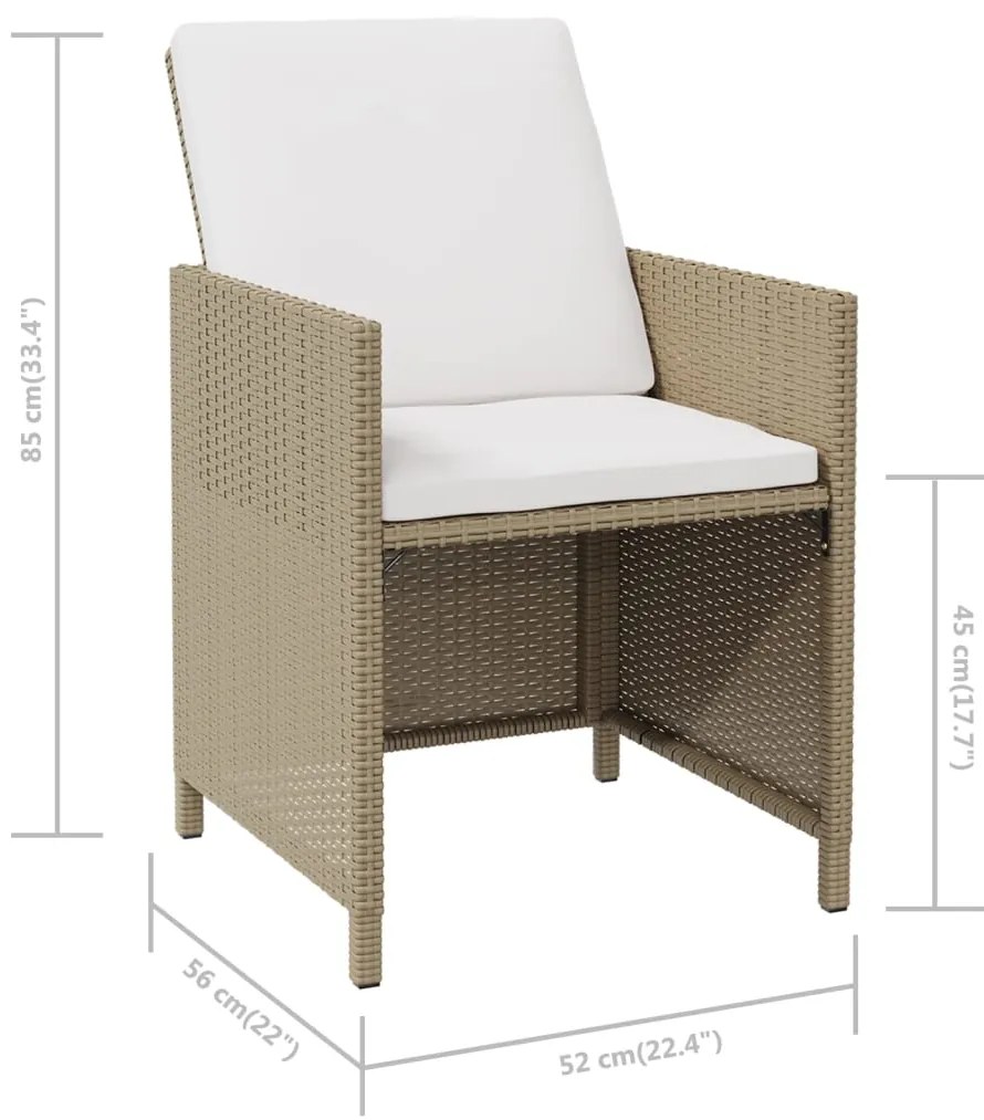 Sedie da Giardino con Cuscini 4 pz in Polyrattan Beige