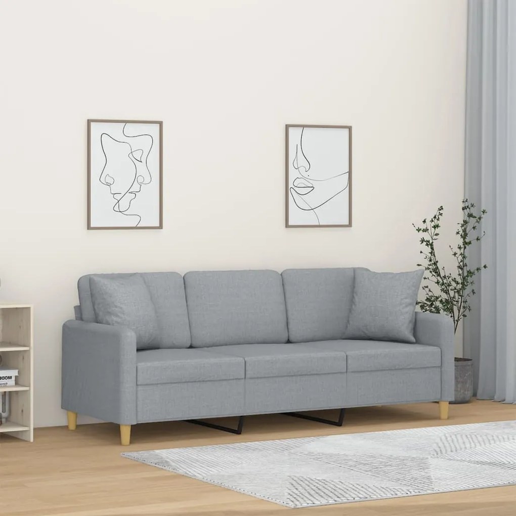 Divano A 3 Posti Con Cuscini Grigio Chiaro 180 Cm İn Tessuto /