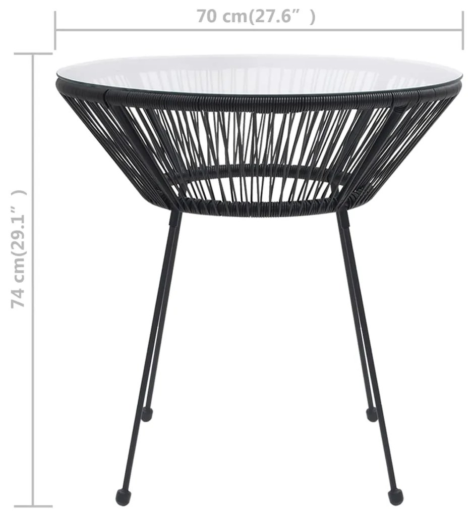 Tavolo da giardino nero 70x74 cm in rattan e vetro