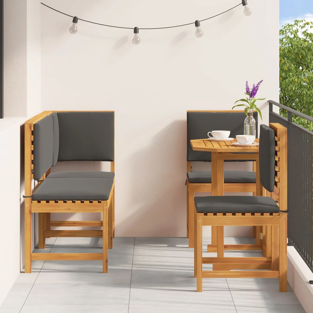 Set da pranzo per giardino 5 pezzi con cuscini in legno massello di acacia