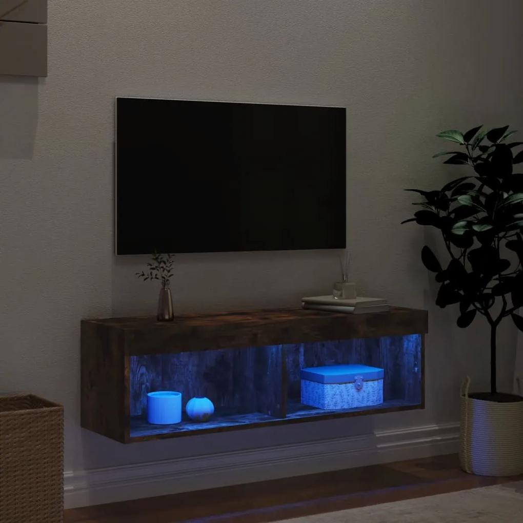 Mobile Porta TV con Luci LED Rovere Fumo 100x30x30 cm