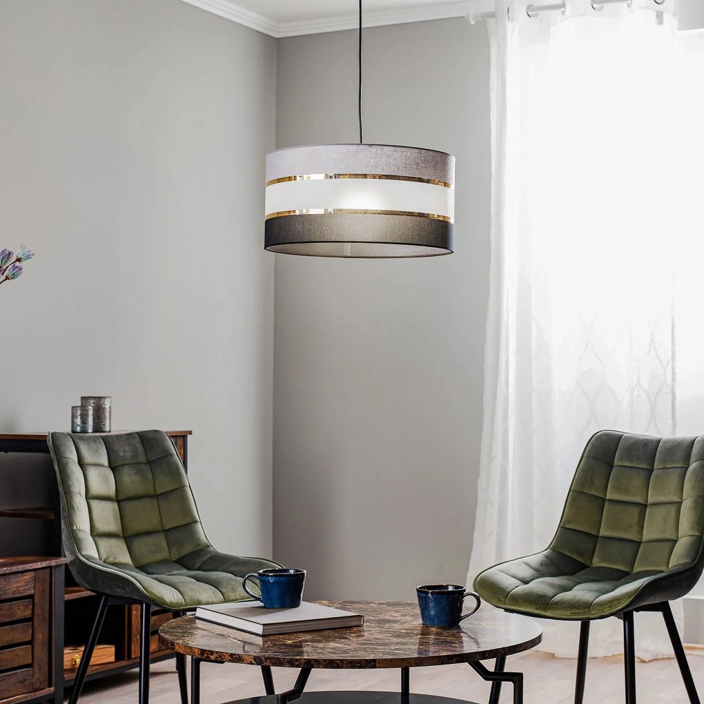 HELAM Lampada a sospensione Helen in tessuto grigio-nero-oro Ø 40 cm