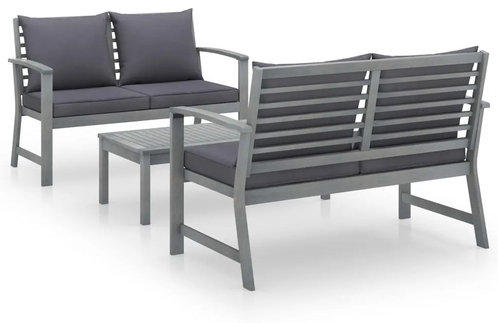 Set divani da giardino 3 pz con cuscini in legno acacia grigio