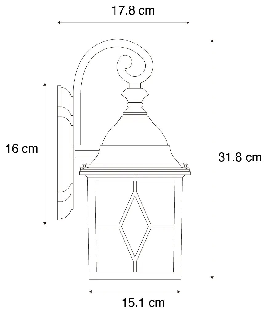 Lanterna da parete per esterni romantica argento antico - London